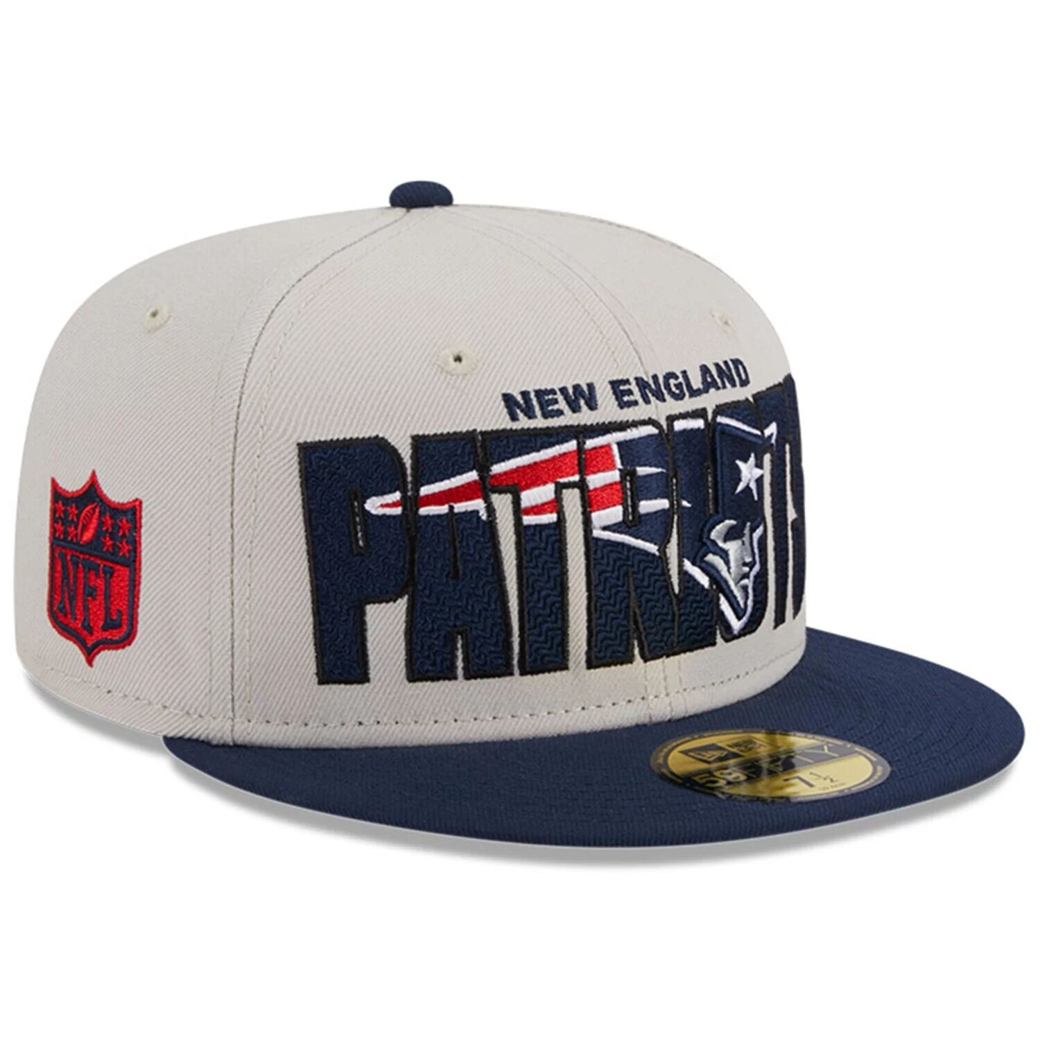 

Мужская облегающая шляпа New Era Stone/темно-синяя New England Patriots Draft NFL 2023 On Stage 59FIFTY