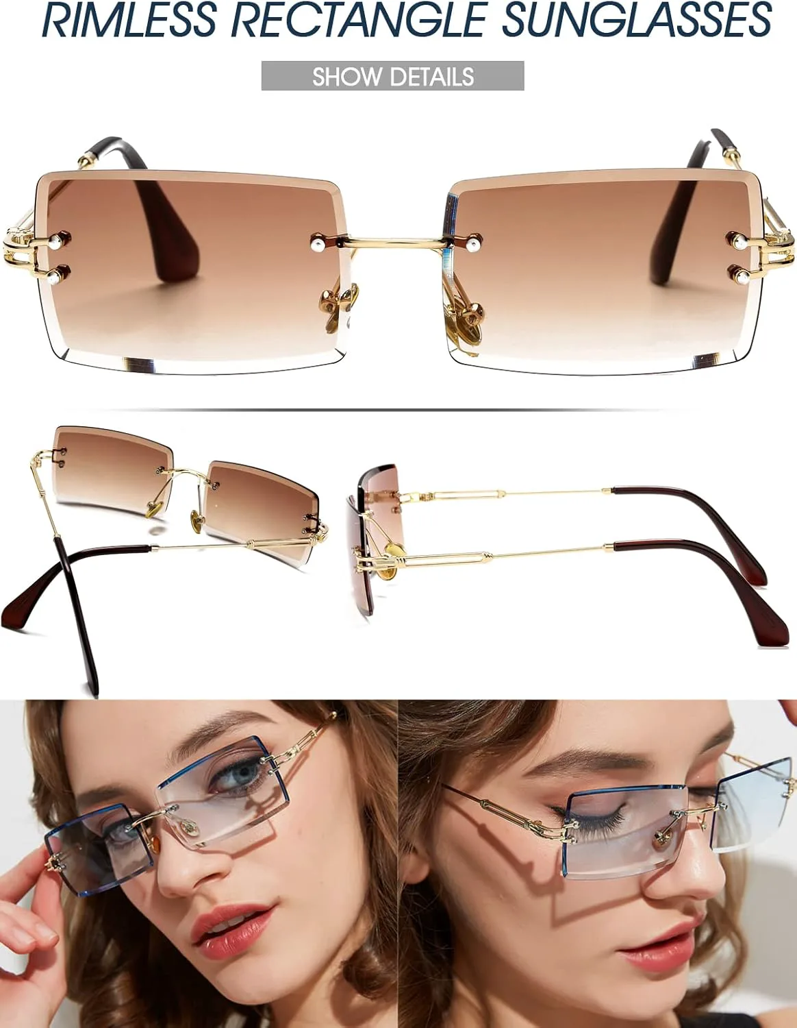 

Солнцезащитные очки PORADAY прямоугольной формы для женщин и мужчин, винтажные, без оправы, квадратные, конфетного цвета, Two Pack(purple Gray + Gradient Brown)