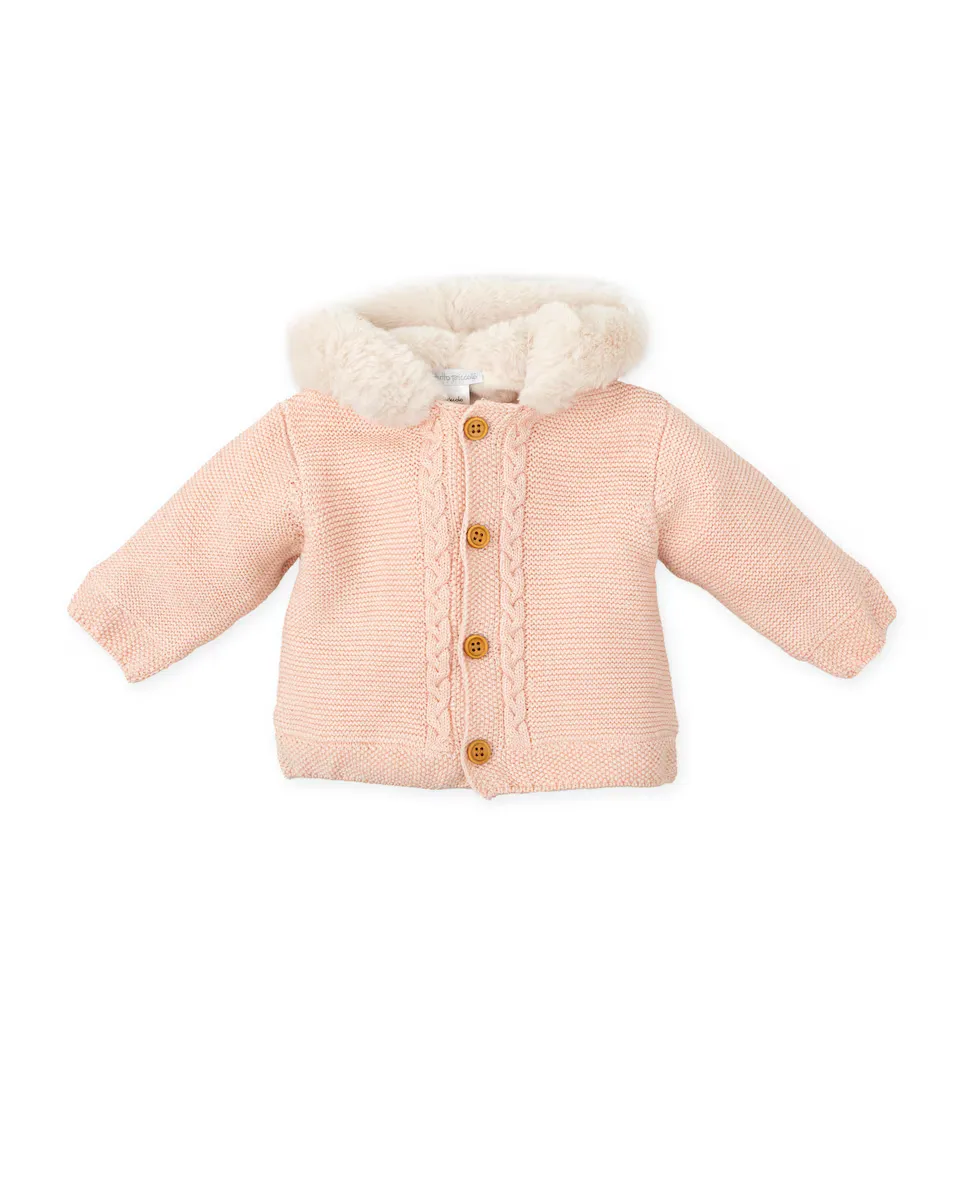 

Вязаное пальто для девочки с капюшоном и застежкой на пуговицы Tutto Piccolo, розовый