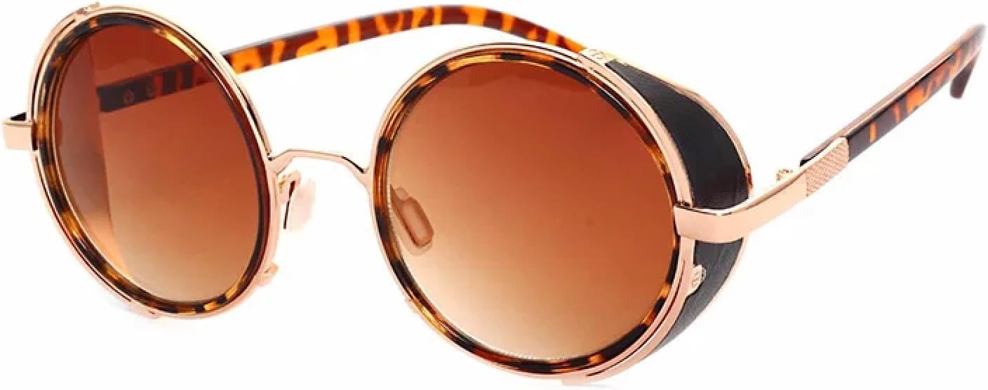 

Винтажные женские солнцезащитные очки в стиле стимпанк ретро с покрытием, мужские круглые солнцезащитные очки в стиле панк с защитой от УФ-излучения UV400 TVTBBVV, Leopard Tea