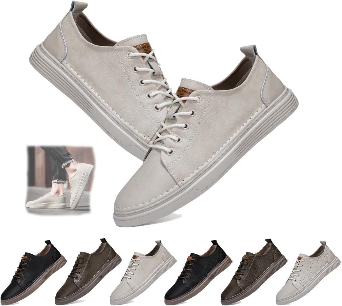 

Замшевые кроссовки для мужчин, повседневные кроссовки из кожи, мягкие для ходьбы, противоскользящие, дышащие, для вождения, легкие кеды, комфортные кожаные скелетные кроссовки Generic, бежевый