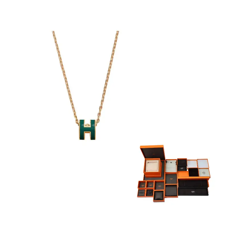 

HERMES POP H Collection позолоченное колье для женщин в цвете Green