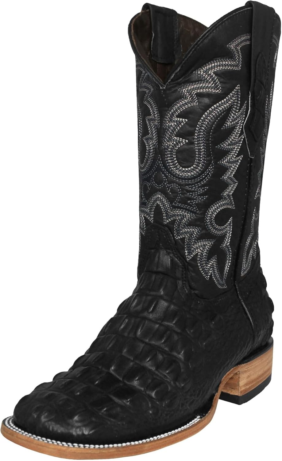 

Мужские черные ковбойские сапоги Texas Legacy с узором из кожи аллигатора на пятке, с квадратным носком