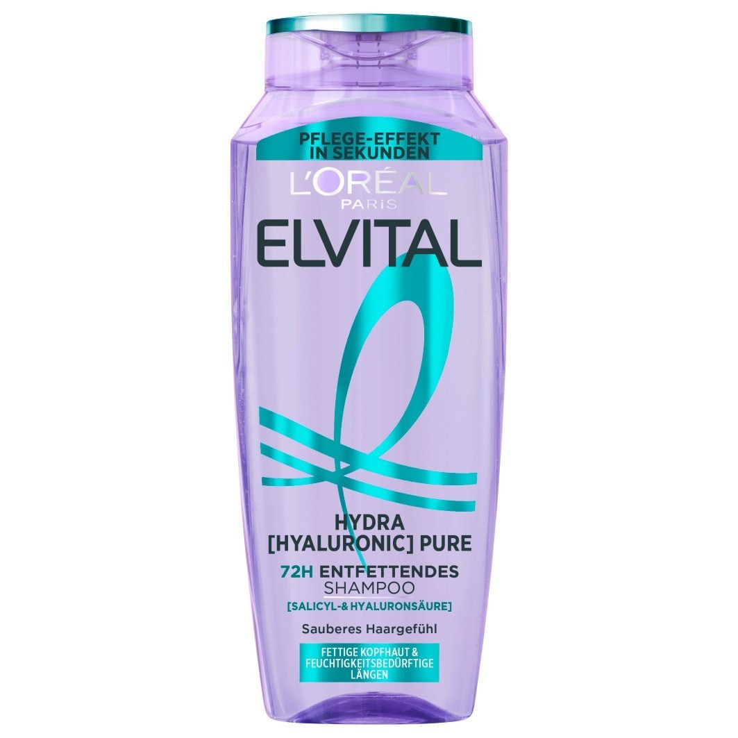 

Шампунь elvital hydra hyaluronic pure 72h entfettend Loreal Paris, объем 300 мл