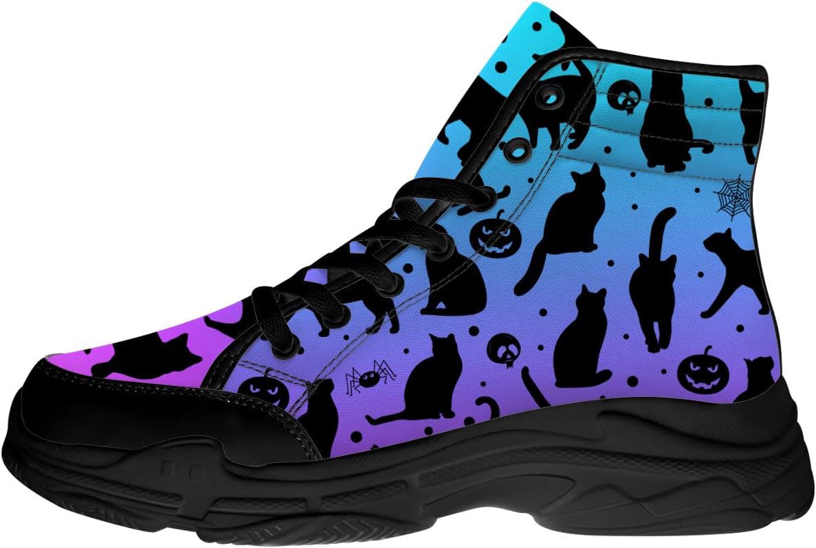 

Мужские и женские кроссовки на высокой подошве с черной кошкой, хеллоуинские кеды на шнуровке на платформе, подарки для него и для нее Generic