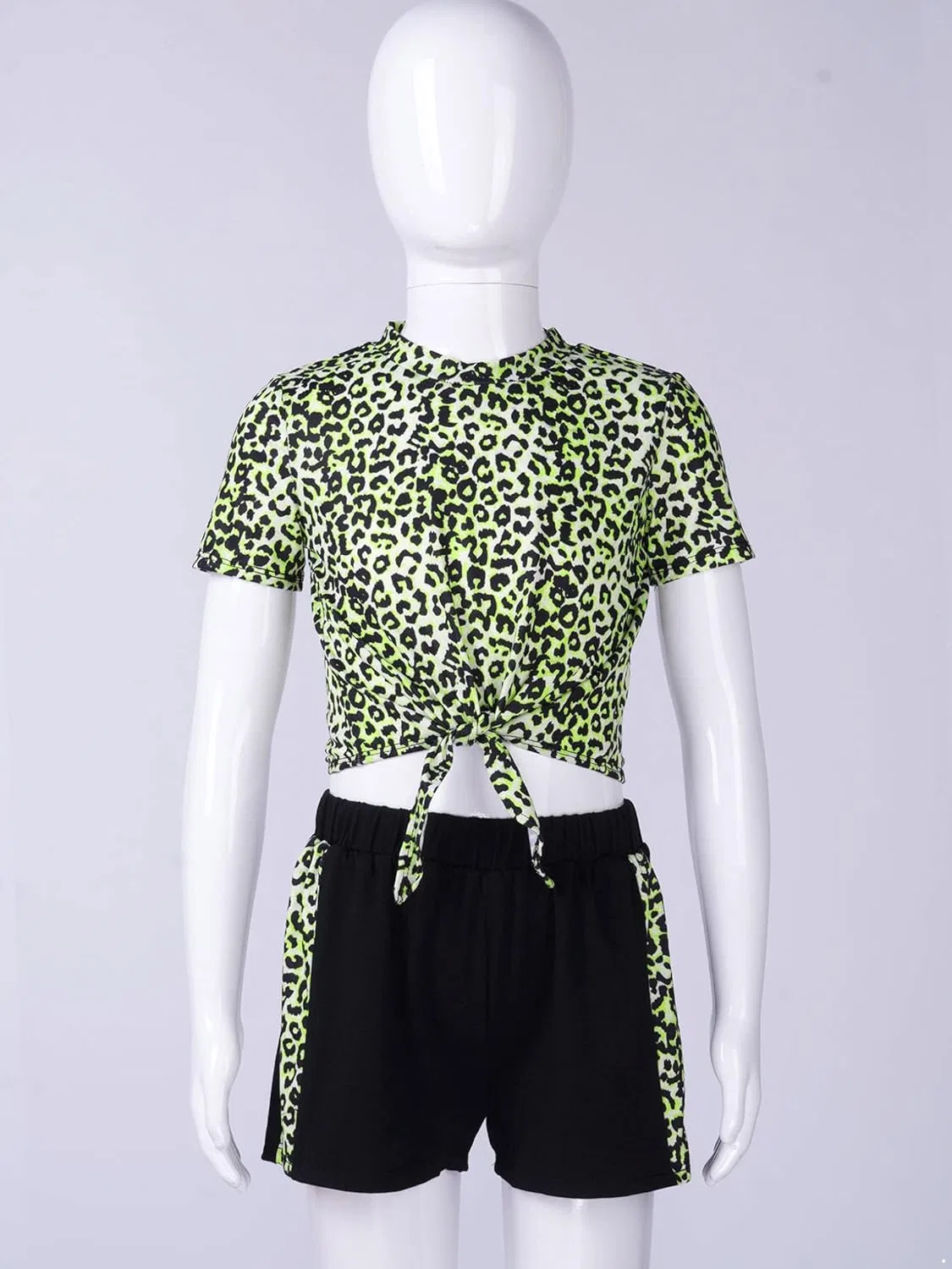 Детский спортивный костюм с леопардовым принтом Kaerm, 2 предмета, Chartreuse Leopard — фото 3
