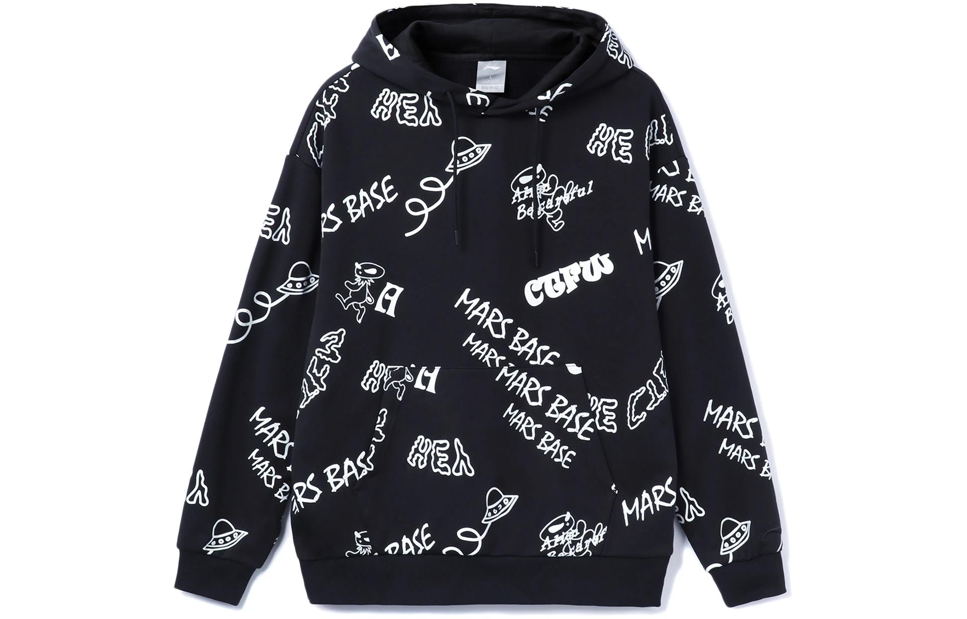 

Толстовка Li Ning CF унисекс, черная с белым принтом, с капюшоном, средней и стандартной посадки