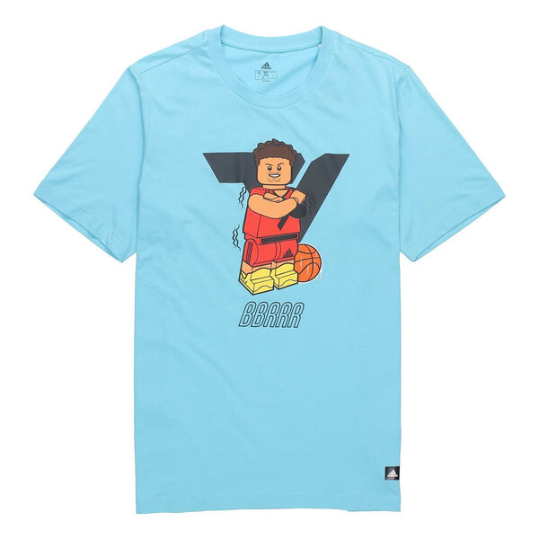 

Футболка Men's adidas x LEGO Crossover Dame Ss Trey Young Funny Blocks Printing Basketball Sports Short Sleeve Sky Blue T-Shirt, синий