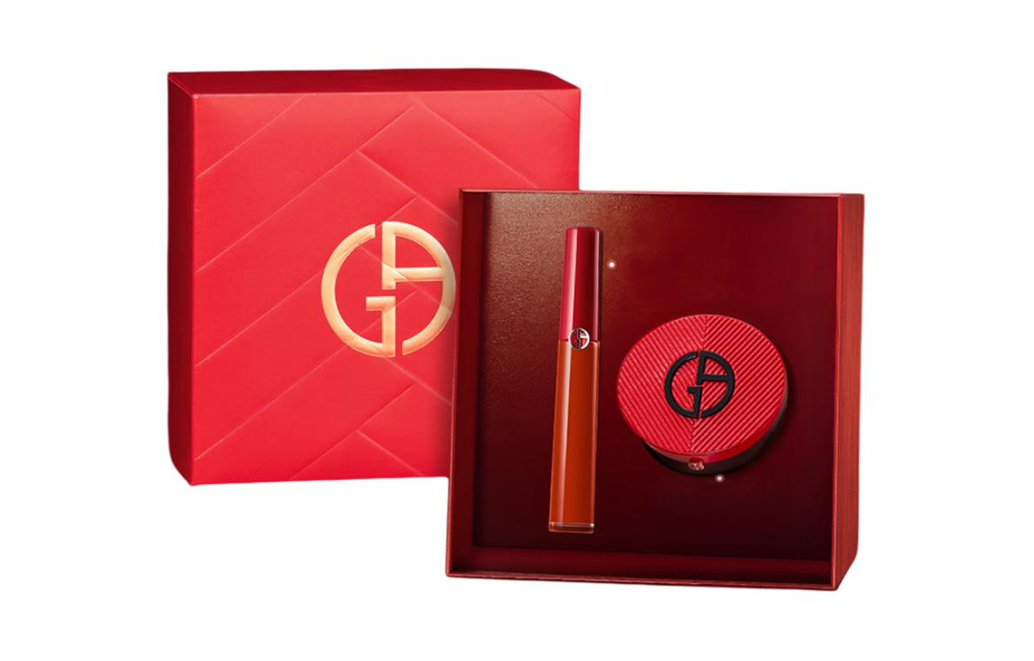 

GIORGIO ARMANI AMANI новогодний лимитированный плиссированный красный воздушный кушон Legend Red тюбик жидкая помада набор макияжа Natural 6,5 мл+15 г