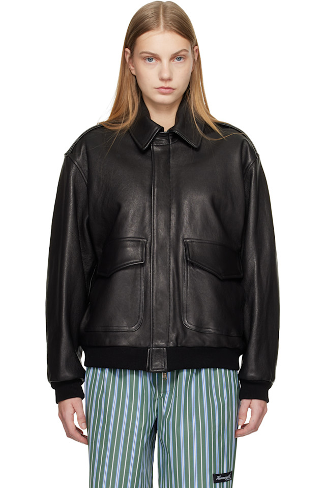 

Hommegirls Черная кожаная куртка-бомбер