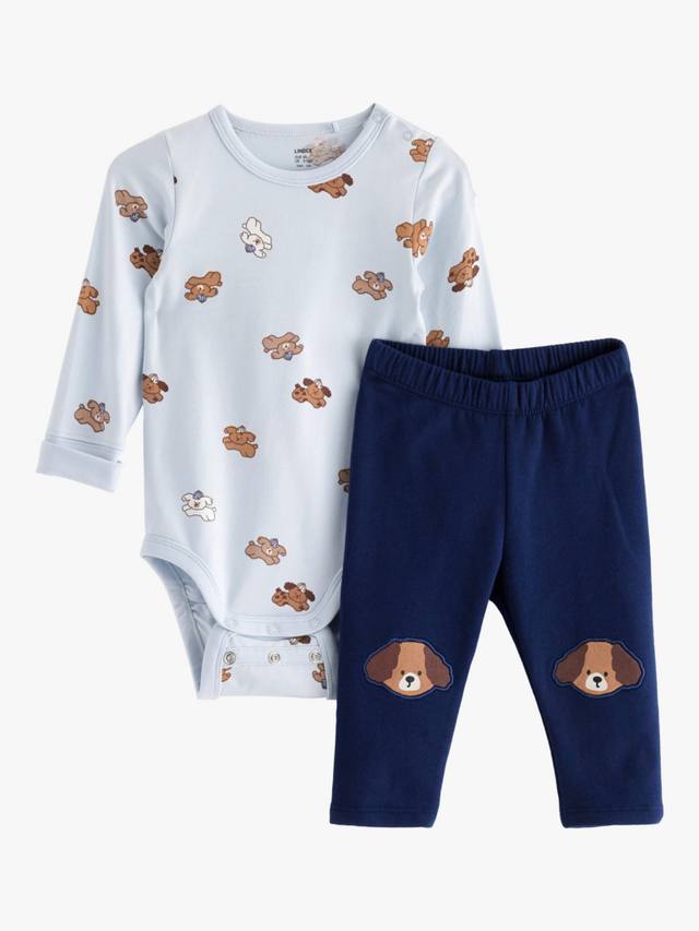 

Комплект боди и леггинсов с принтом детской собачки Lindex, цвет Dusty Blue/Multi