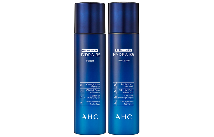 A.H.C AHC B5 Blue Purple набор для ухода за кожей успокаивающий, увлажняющий, питающий, восстанавливающий, увлажняющая вода и лосьон комплект из двух предметов — фото 2