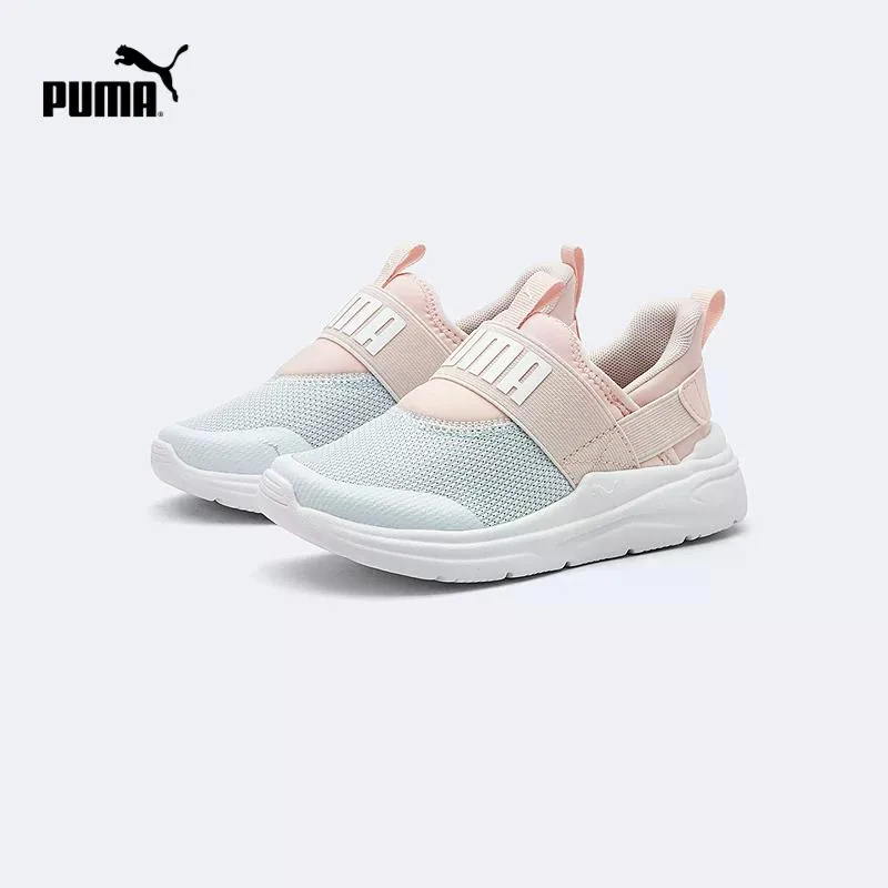 Тканевые низкие детские кроссовки для детей 3-7 лет PUMA, Ice Pink-Aqua Blue-Puma White — фото 3