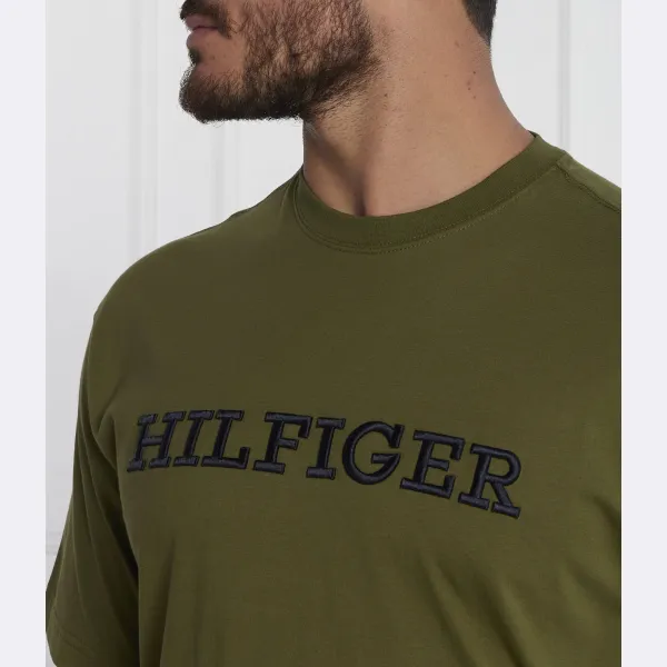 Футболка свободного кроя с монотипией и вышивкой Tommy Hilfiger, хаки — фото 3
