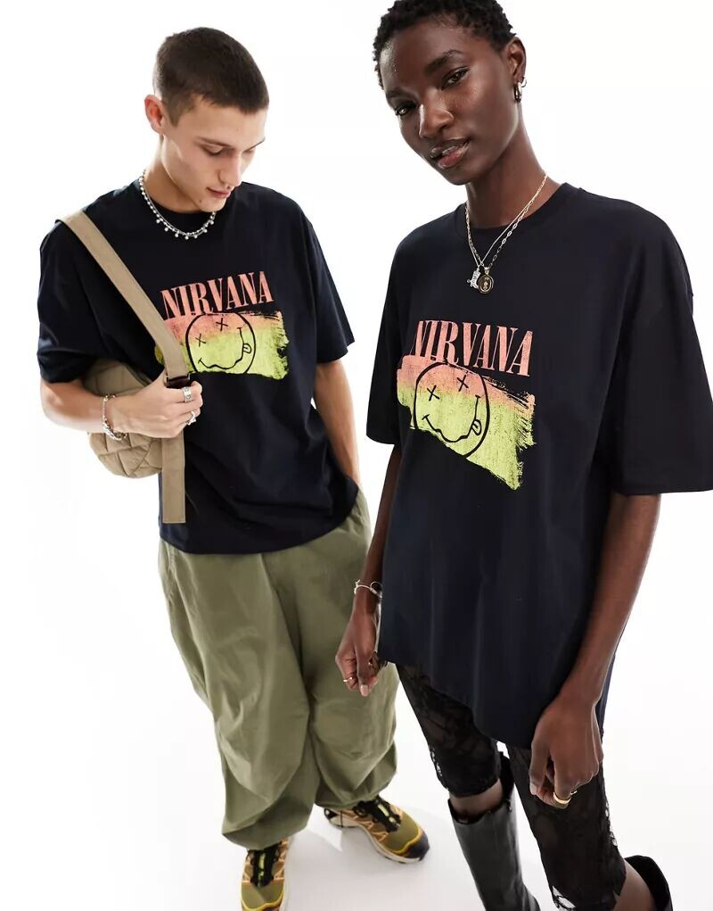 

Черная оверсайз-футболка унисекс с принтом Nirvana ASOS