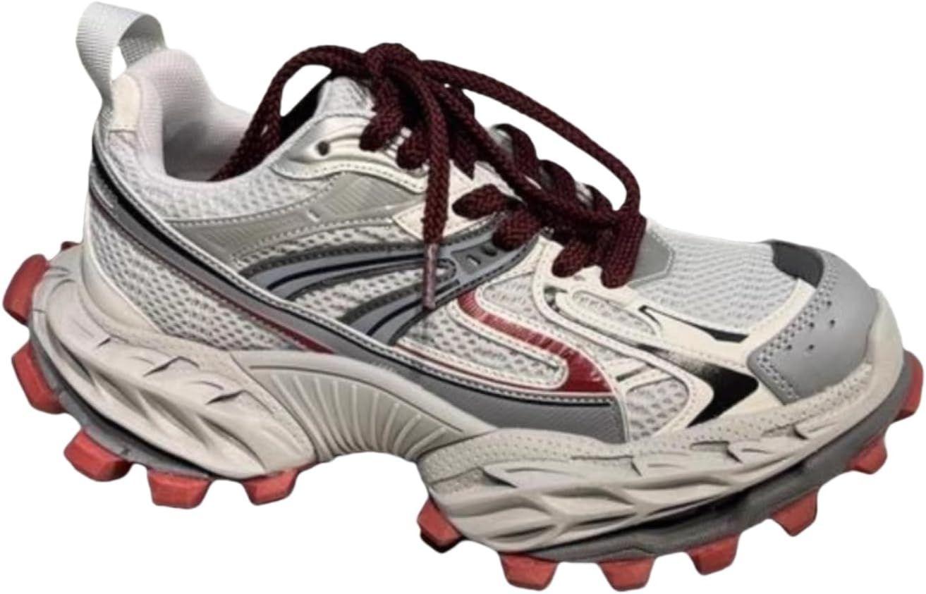 

Мужские кроссовки Kpdwfms с цветными блоками и массивной платформой: шнуровка, противоскользящие, повседневные для прогулок, вождения и ежедневного ношения, красный/серый