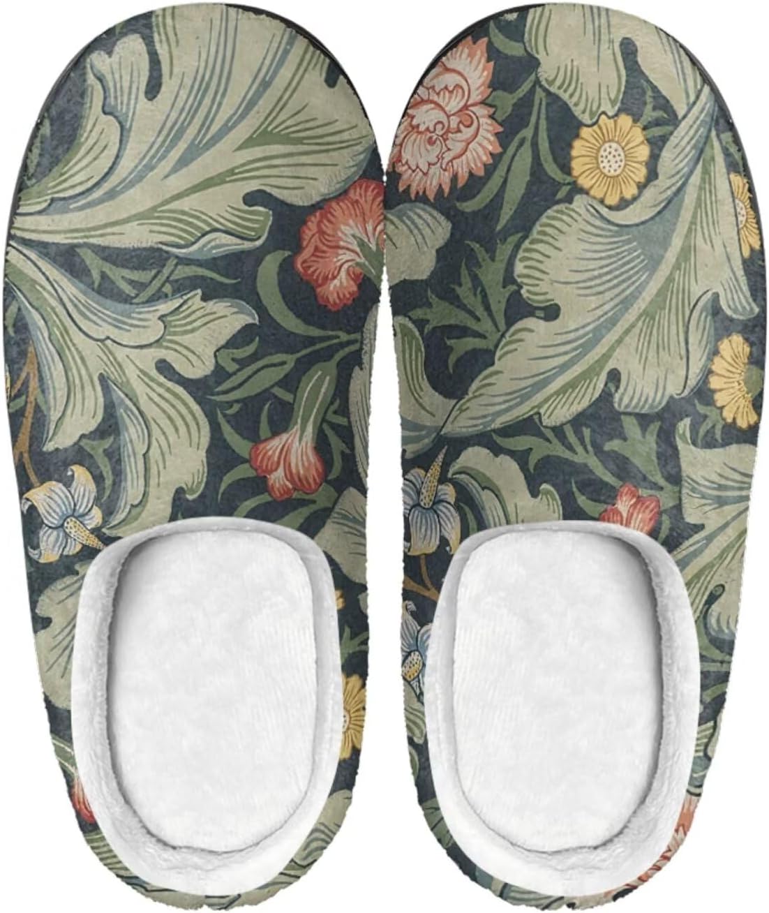 

Мужские и женские нескользящие тапочки, теплые мягкие уютные тапочки из фланели, домашняя обувь для спальни и улицы, размеры 2-12 Zcfygdx, Vintage Art Leaf Floral Print 16