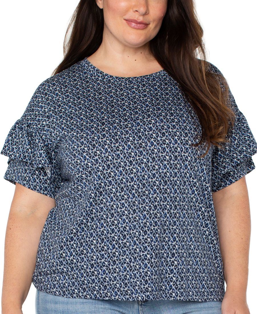 

Топ большого размера с принтом и оборками "Ливерпуль" с коротким рукавом Liverpool Los Angeles, Navy Cream Batik