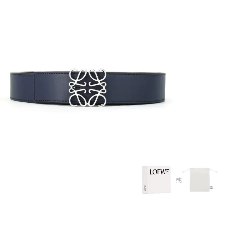 

LOEWE Кожаный ремень из коровьей кожи мужской синий черный серебро 3.5 см, Blue Black Silver