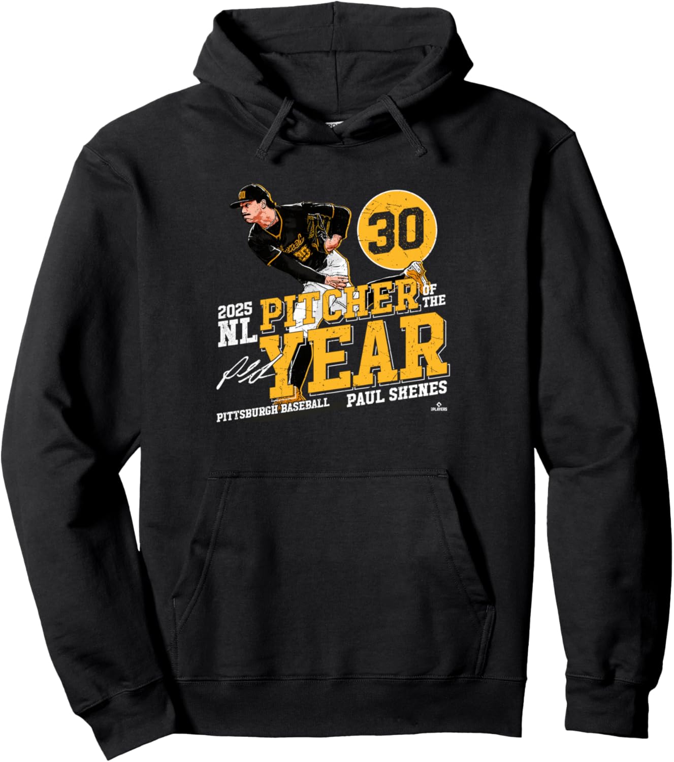 

Толстовка с изображением Пола Скинса, лучшего питчера Национальной лиги Питтсбурга 2025 года по версии MLBPA Ballpark Mvp, черный