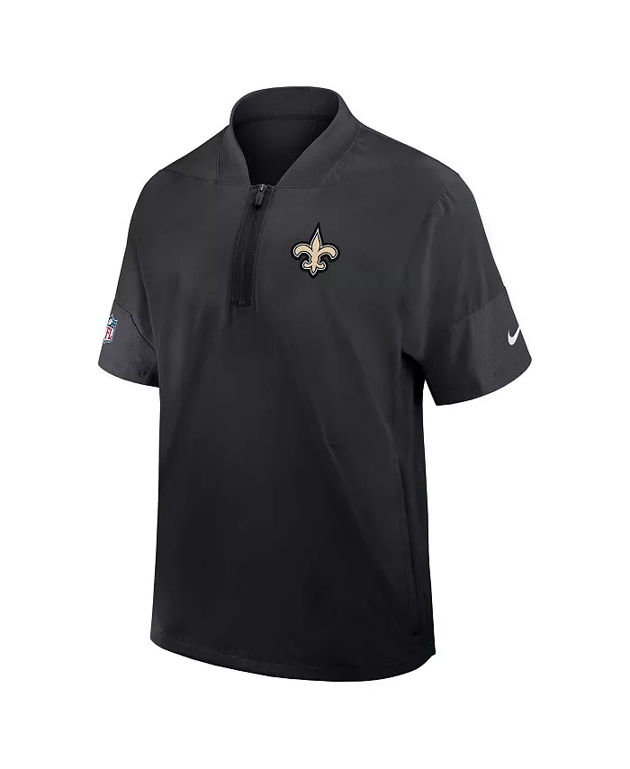 Мужская черная тренерская куртка New Orleans Saints с коротким рукавом и четверть-молнией для игры на боковой линии Nike — фото 2