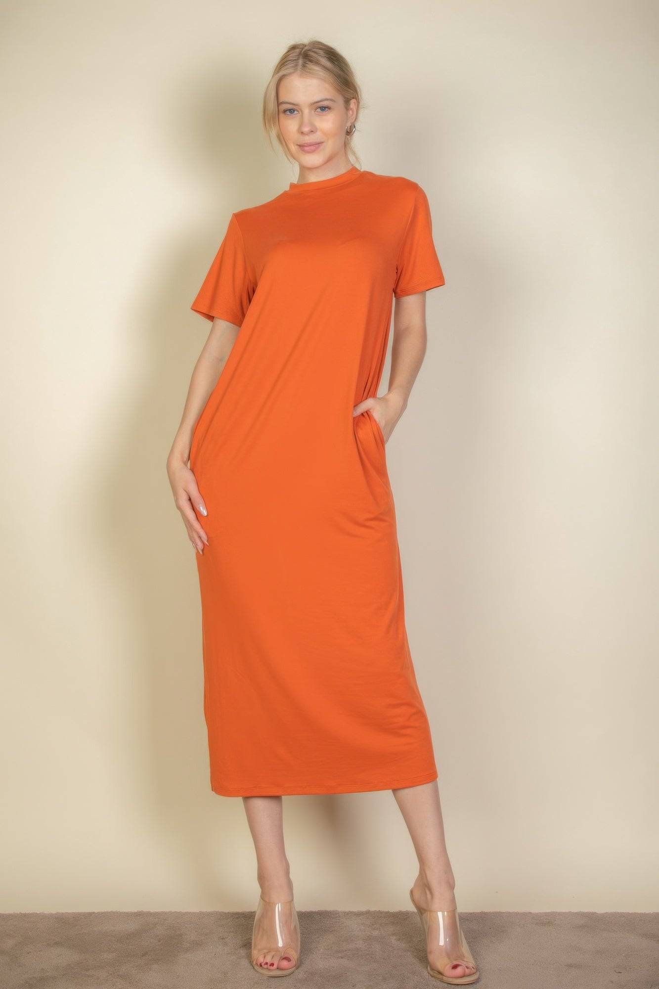 

FASHNZFAB женское платье-футболка с боковыми карманами, цвет mango