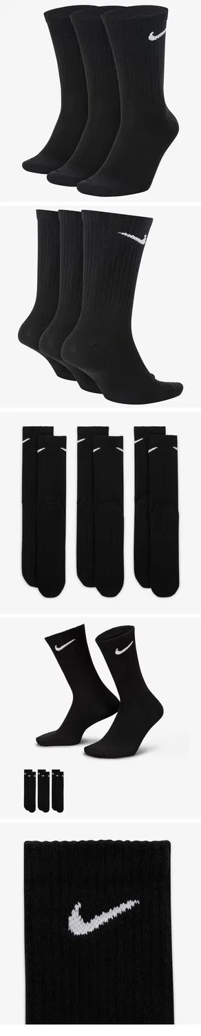 Женские лёгкие тренировочные носки-получулки Everyday Lightweight (3 пары) чёрные от Nike — фото 2