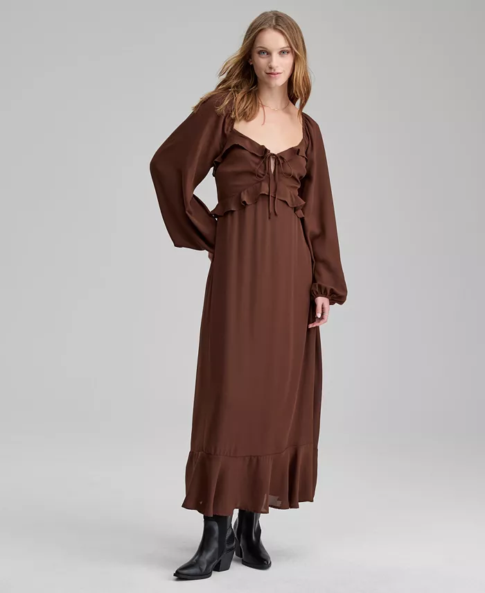 

Женское платье макси с длинными рукавами и рюшами And Now This, коричневый