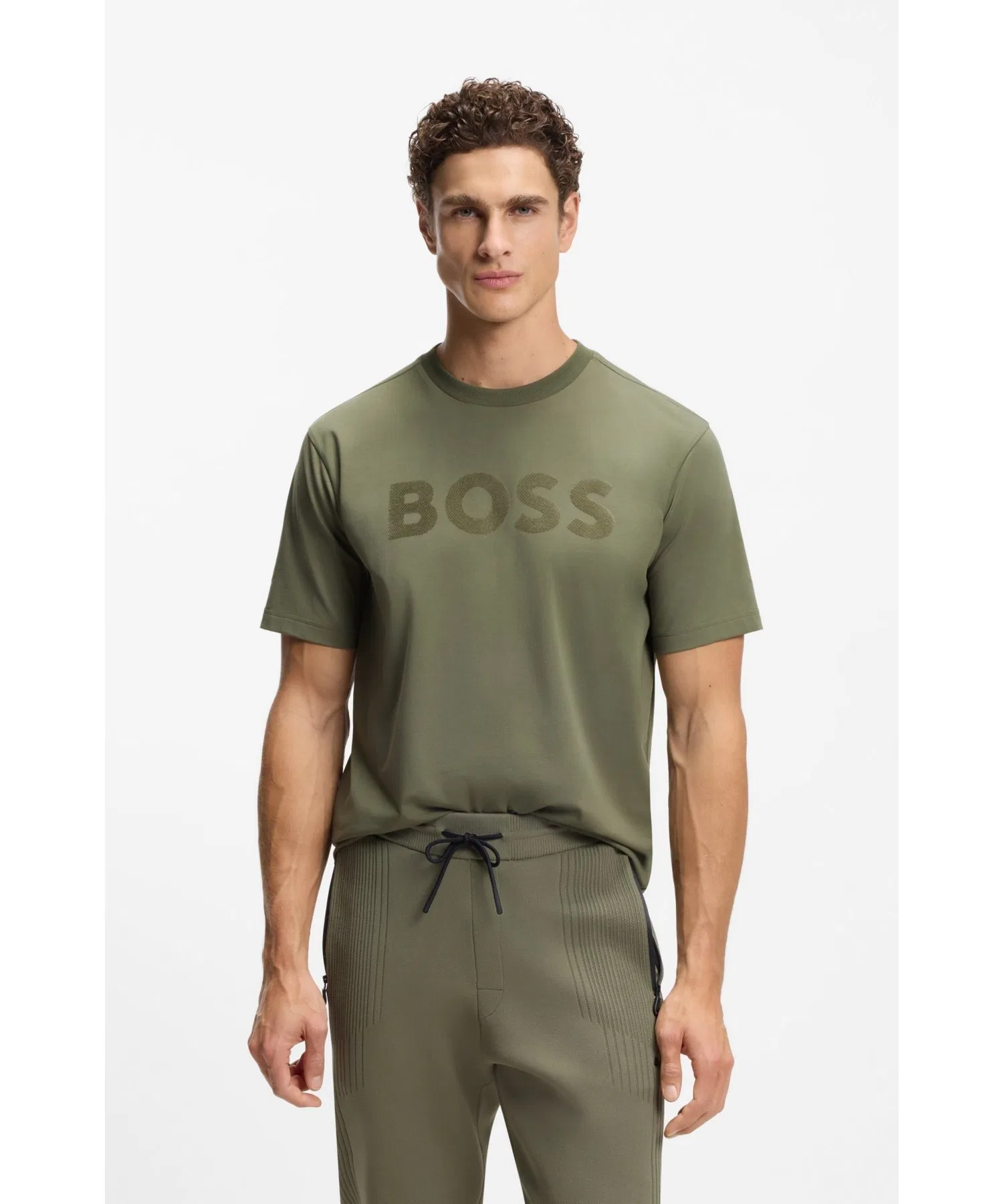 Мужская футболка BOSS Relaxed из хлопка с логотипом хаки
