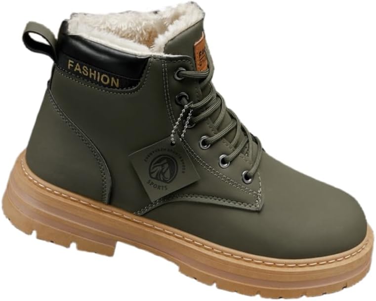 

Модные мужские короткие ботинки HoaloX - теплые хлопковые высокие туфли на шнуровке - искусственная плюшевая подкладка - подходят для повседневного использования или активного отдыха, зеленый