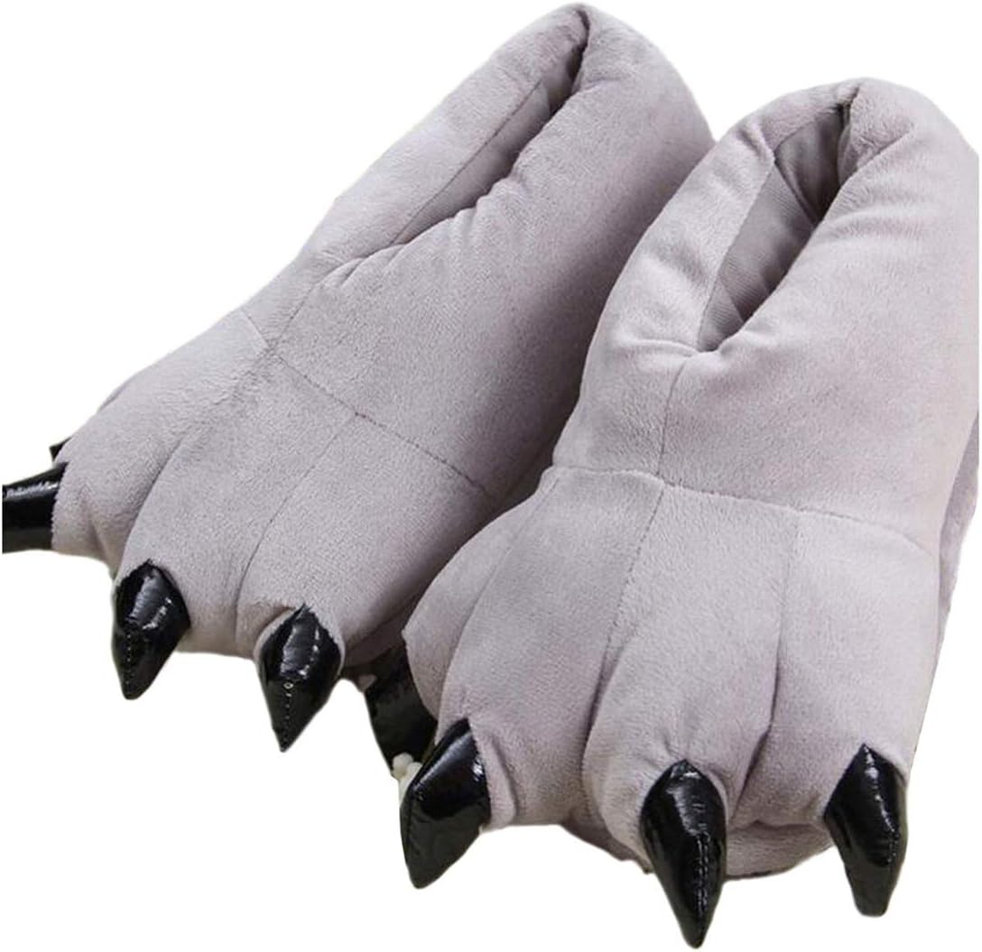 

Взрослые плюшевые тапочки в виде лап динозавра - теплые домашние тапочки с когтями WYIKE, серый