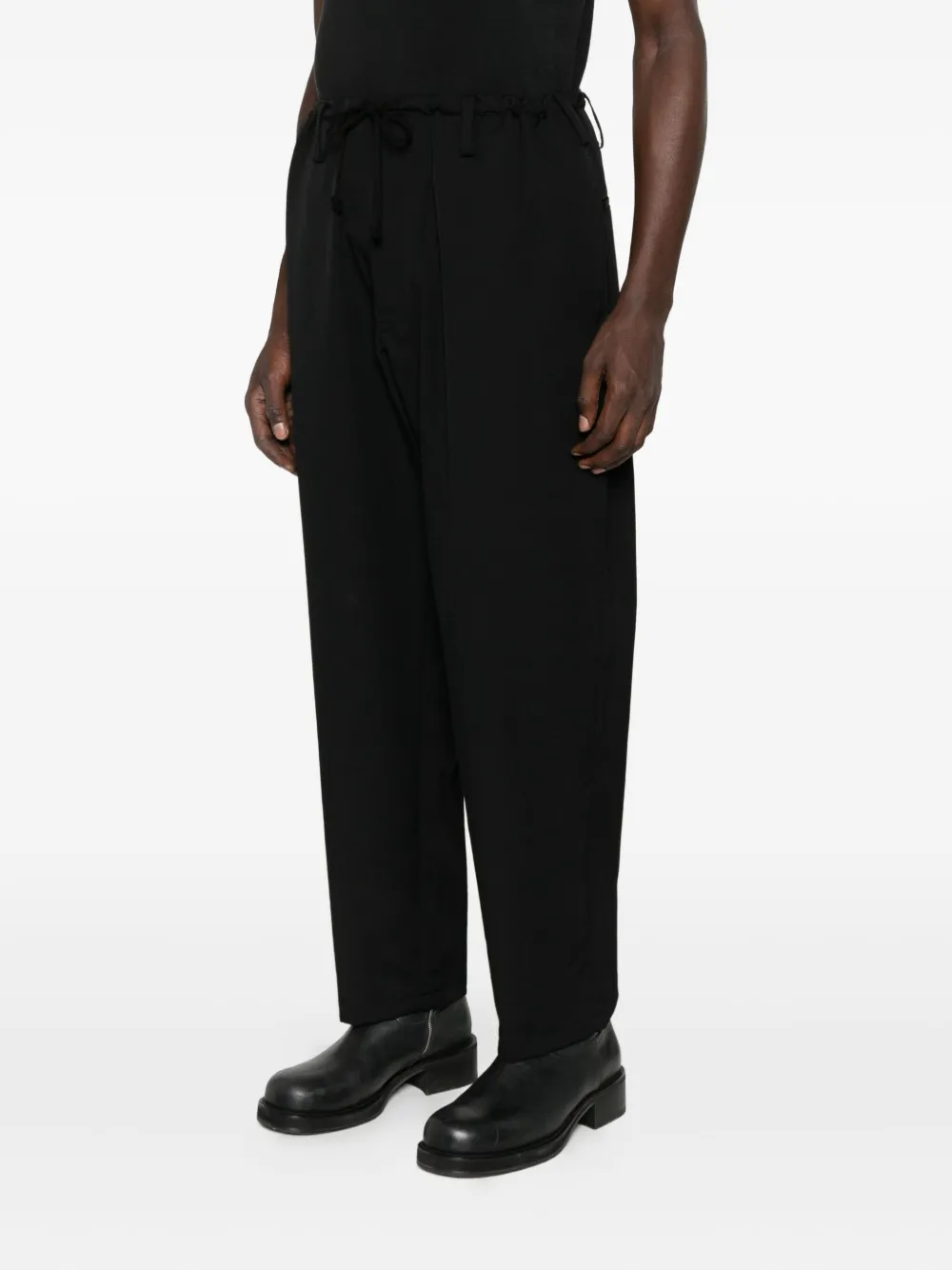 Шерстяные брюки с кулиской Yohji Yamamoto, черный — фото 3