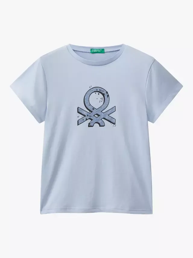 Детская хлопковая футболка с логотипом Benetton, Blue