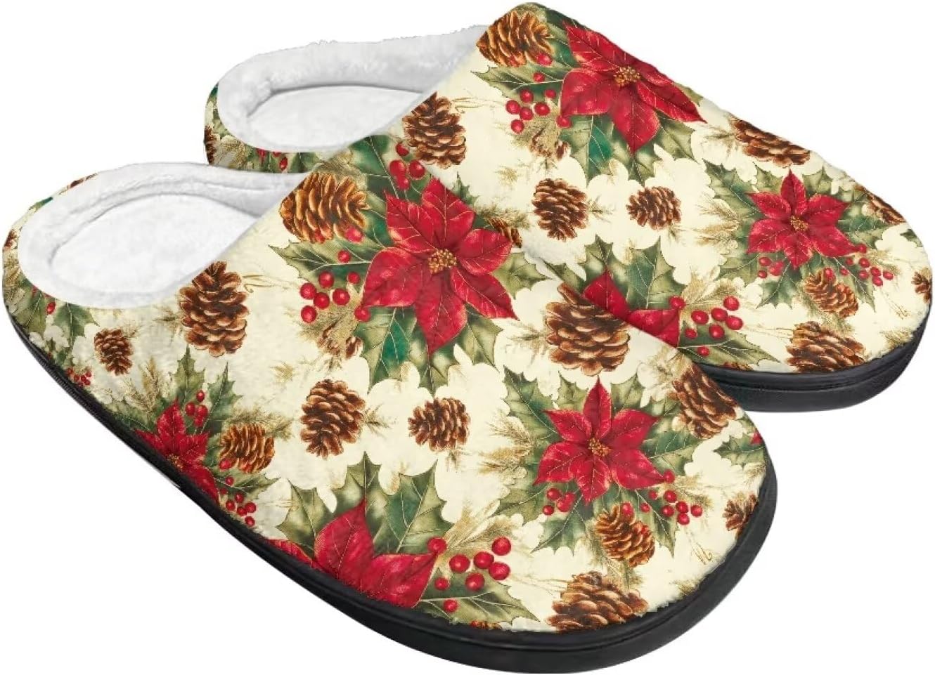 

Праздничные рождественские тапочки для дома, утепленные и мягкие, зимние домашние тапочки для женщин и мужчин Buxolandt, Christmas Flower Pinecone