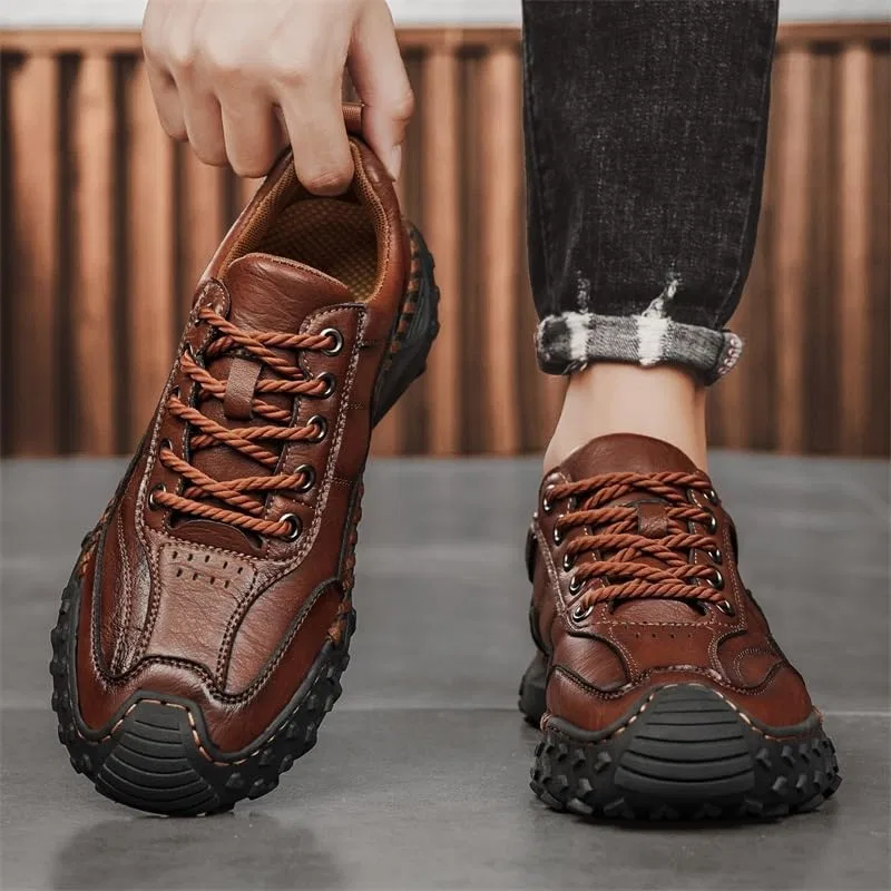 Мужские повседневные туфли без бренда, модель Handmade Leather Orthopedic Loafers, темно-коричневый Hhhchpm — фото 2