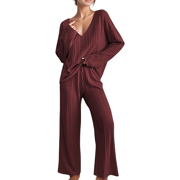 

Женский сет из ребристого лонгслива-кроп и лосин с высокой талией Anna-Kaci, Burgundy