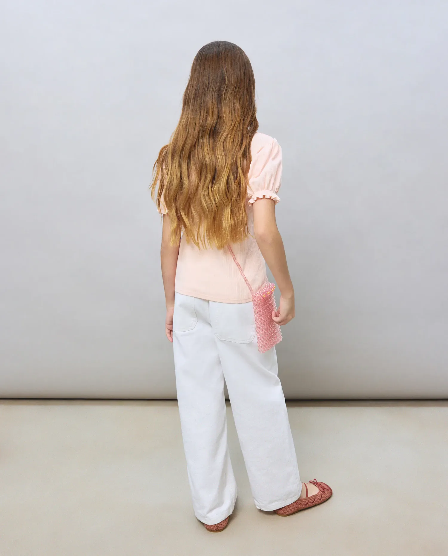 Детская романтичная футболка с коротким рукавом Pointelle Kids El Corte Inglés, персиковый — фото 3