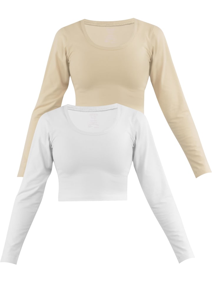 

Лонгслив Janice 2 x Damen crop Langarmshirt Nerja, цвет Beige/Weiß