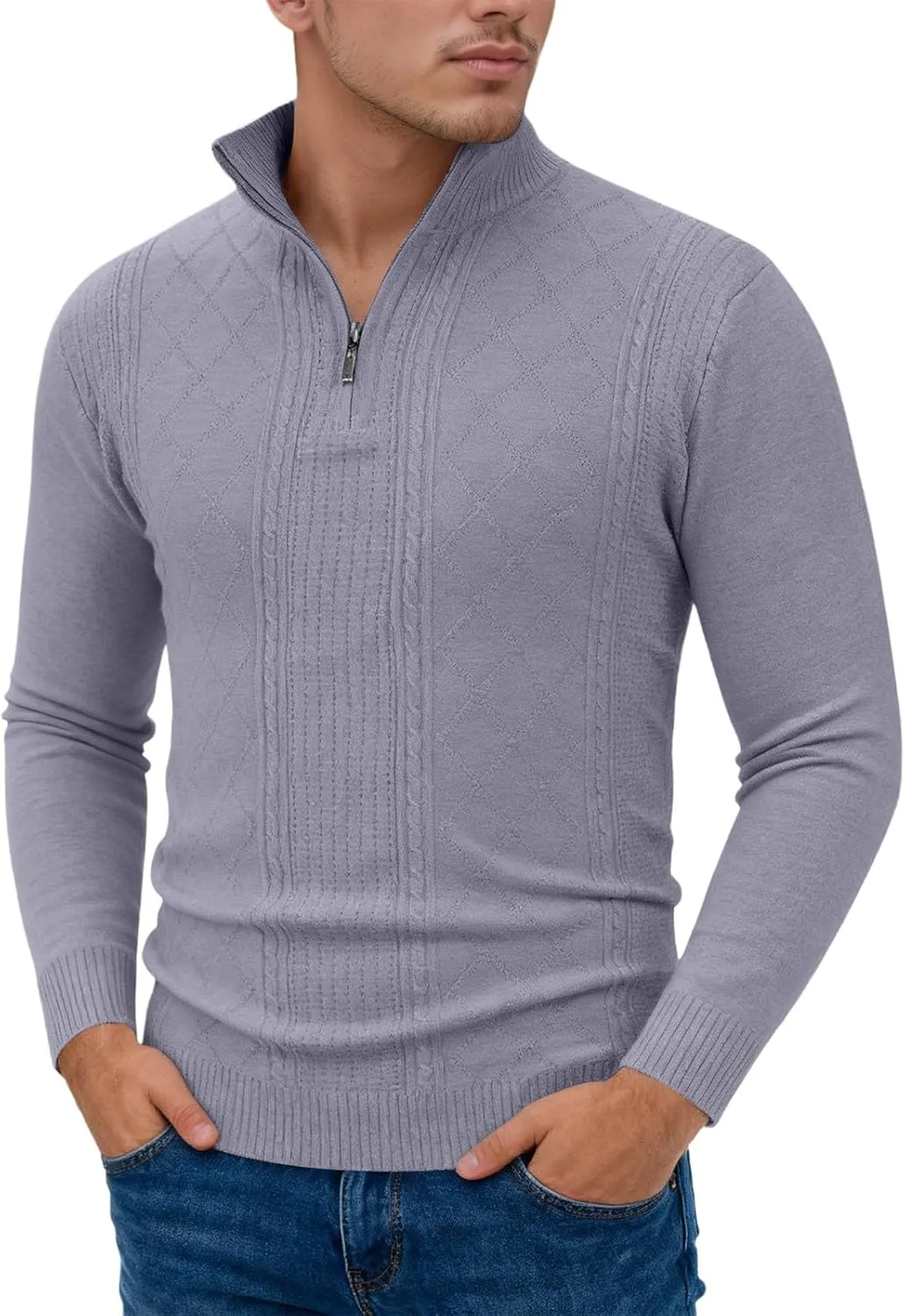 

Свитер-полузип мужской с длинным рукавом, Casual, Slim Fit