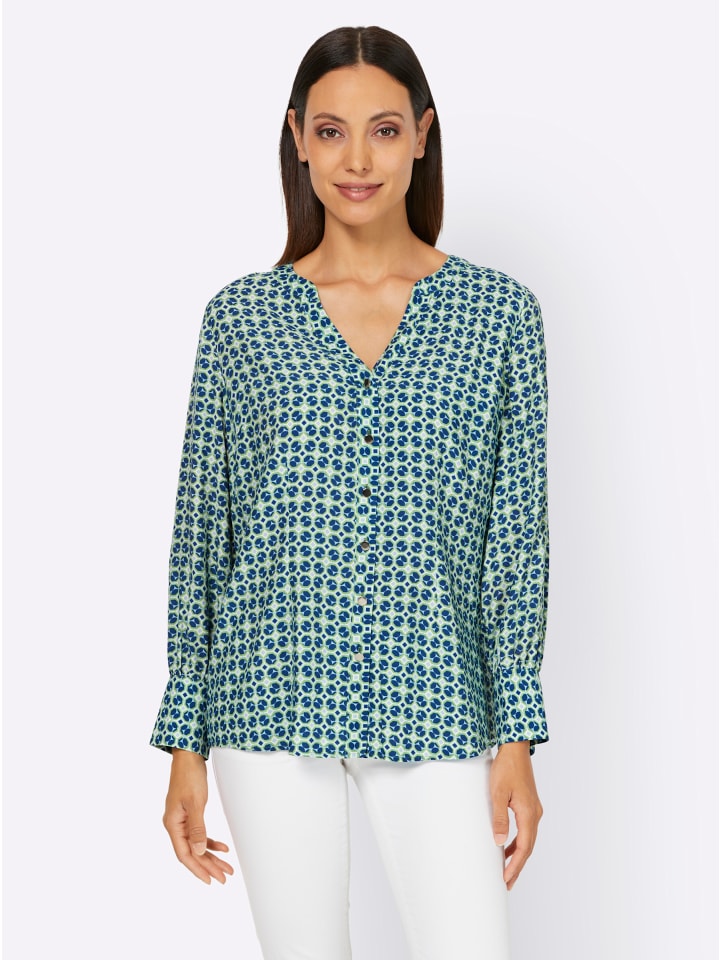 

Блузка с длинными рукавами в цвете экрю и королевского синего с узором Heine