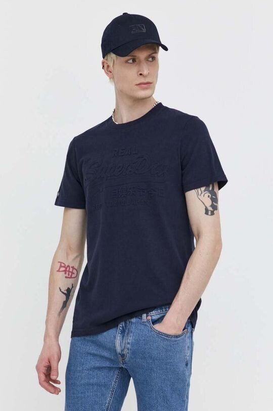 

Хлопковая футболка Superdry, темно-синий