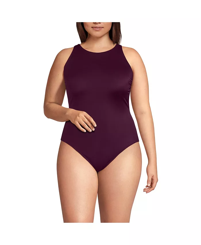 

Купальник Plus Size Tugless с высоким вырезом и эффектной спинкой One Piece Lands' End, фиолетовый