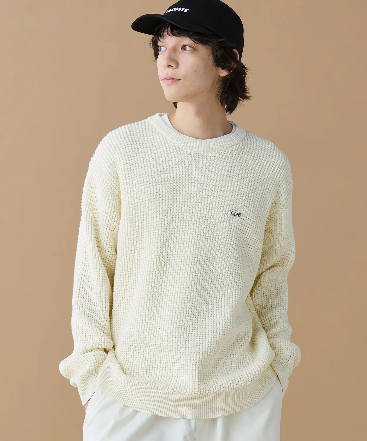 Свитер Lacoste Вафельный Relax Fit, хлопок, офф-вайт