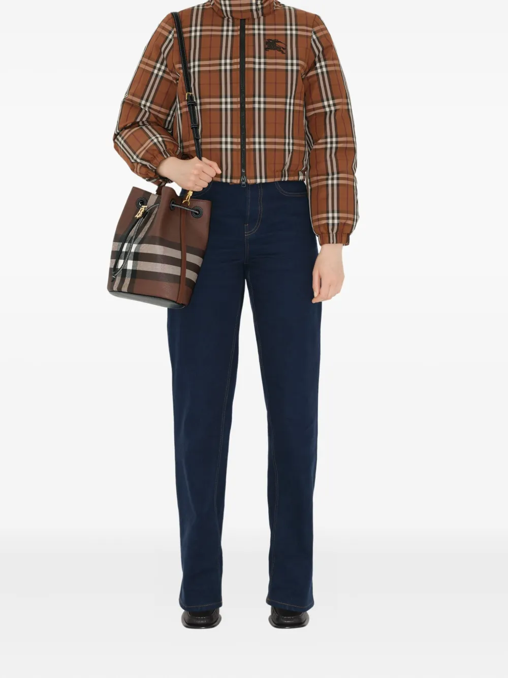 Маленькая сумка-ведро в клетку BURBERRY, коричневый — фото 2