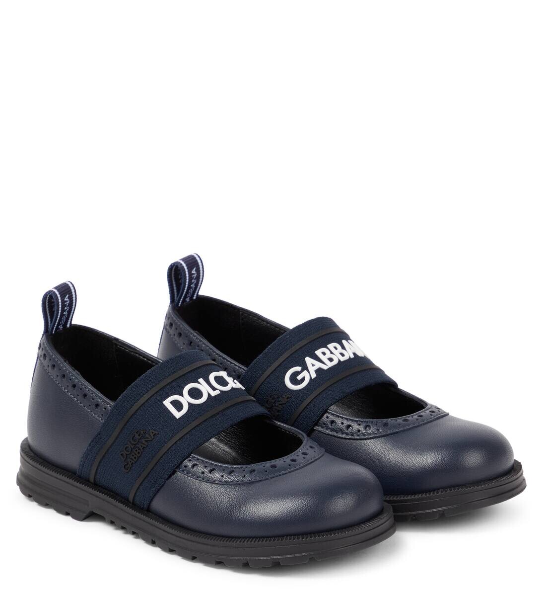 

Туфли Мэри Джейн из кожи с логотипом Dolce&Gabbana Kids, цвет blu/nero/bianco