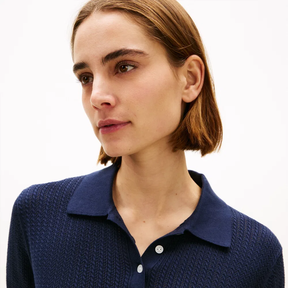 Женский свитер-поло Pointelle тёмно-синего цвета от Tommy Hilfiger Women — фото 4