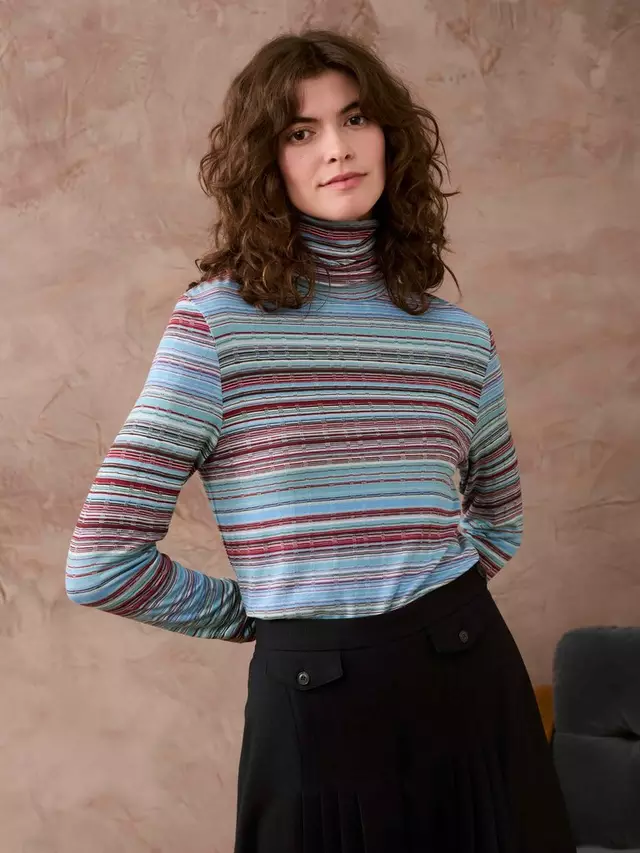 

Топ Brora Fine Stripe Jersey Polo Neck, цвет sky/ruby