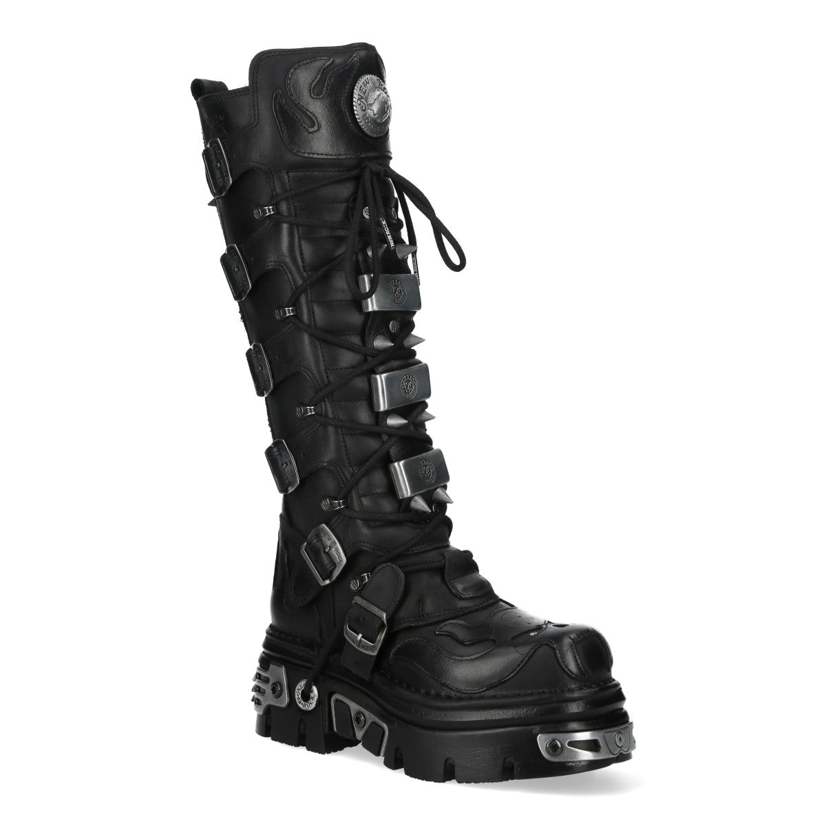 Новые ботинки M-161-C10 New Rock высокие до колена из черной кожи с шипами в готическом стиле