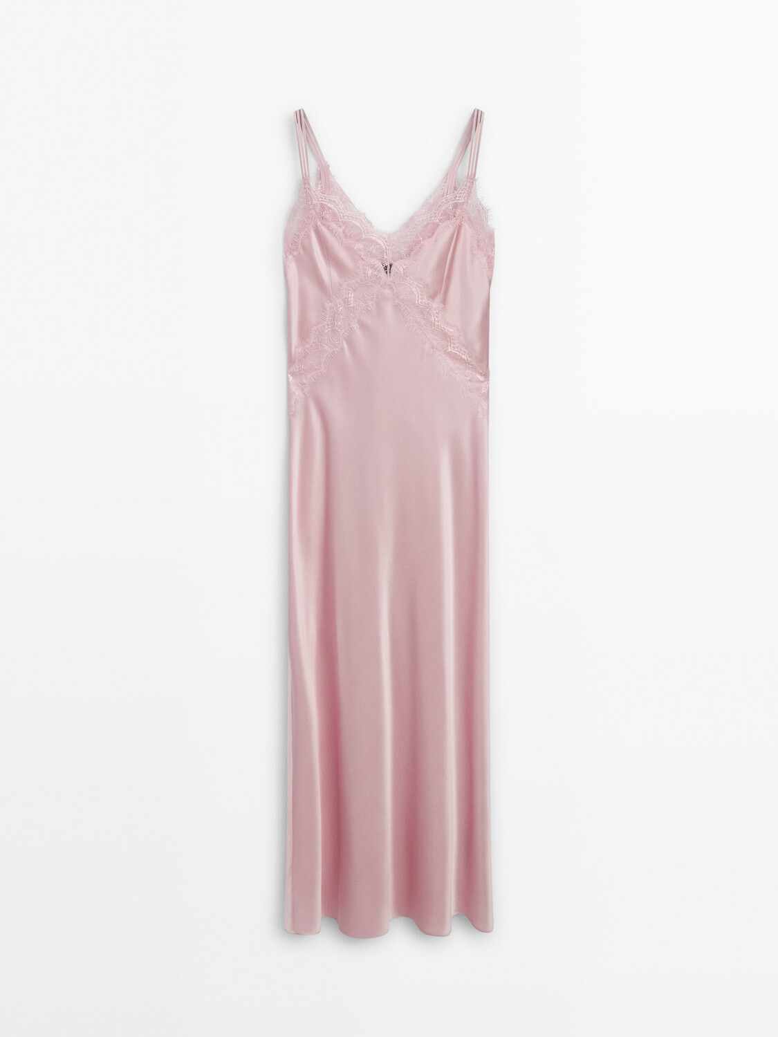 

Кружевное платье-комбинация миди Massimo Dutti, розовый
