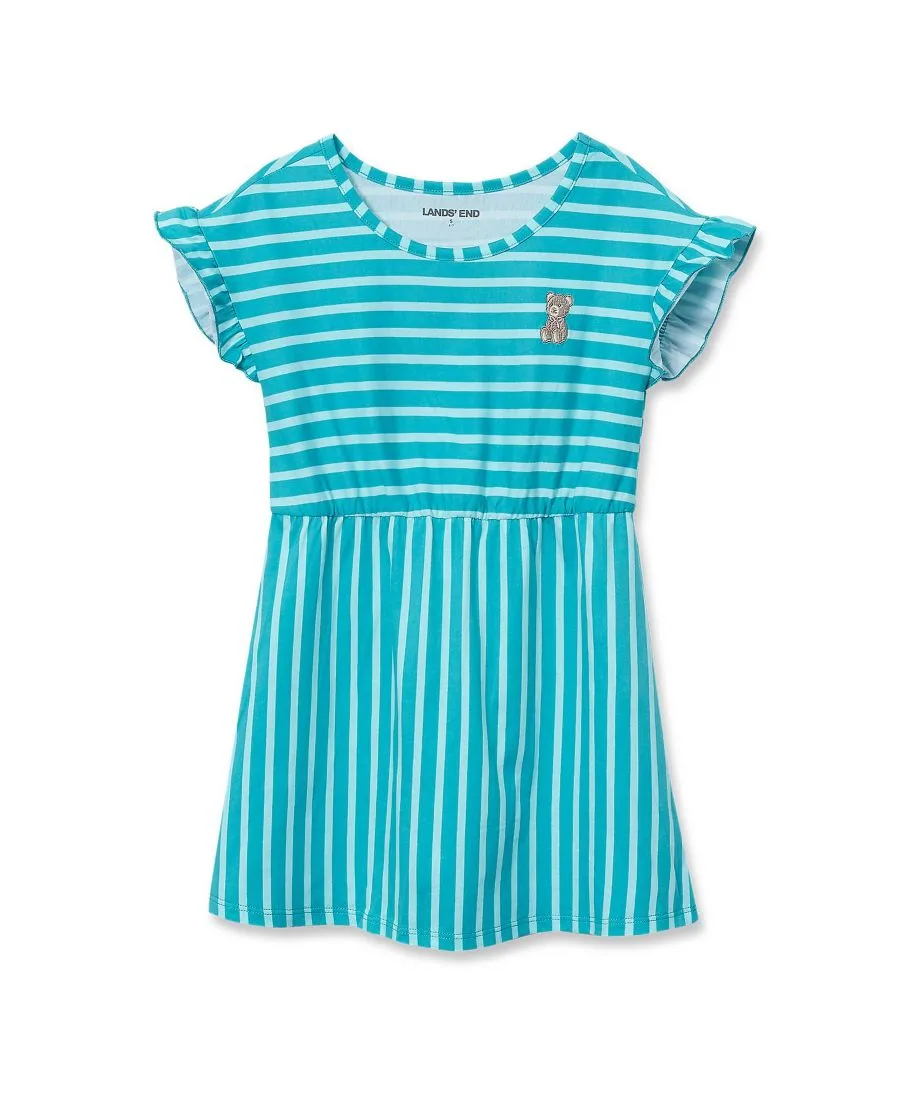 Детская туника с короткими рукавами и присборенной талией Lands' End, Teal Stripe Teddy Bear